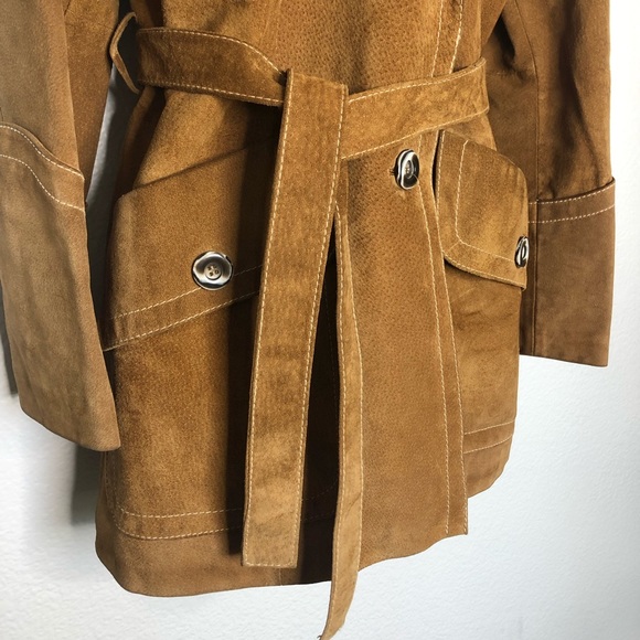 SOLD Vintage Caramel Suede & Fur Belted Coat Jacket 70s Size 40 - Picture 2 of 13